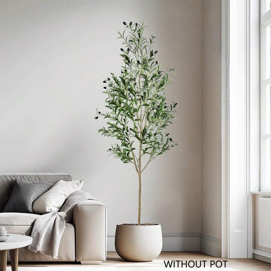 1pc 65-200cm Large Artificial Olive Plant Tree Branches Fake Green Faux Plant Plastic Leaves Ornamental Indoor Outdoor Artificial Plant For Home Garden Hotel Office Party Room Decor