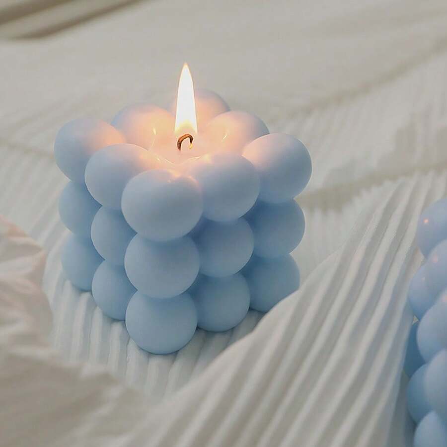 1pc Bubble Cube Shaped Decorative Smokeless Scented Candle, Household Bedroom Decoration,Gifts Birthday Graduation,Gifts