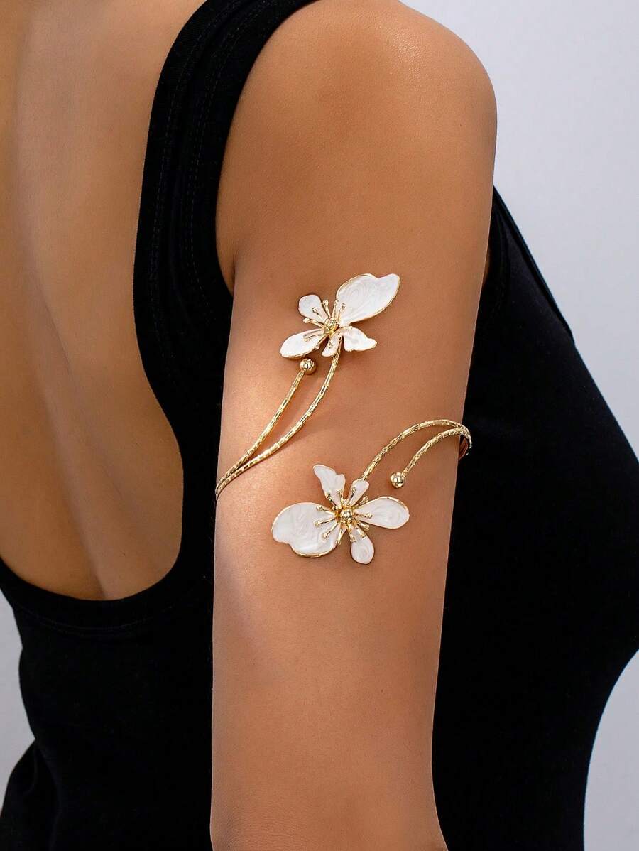 1 Peça Elegante Bracelete de Braço com Borboleta de Metal e Flor Branca para Meninas, para Uso Diário, Festas e Feriados
