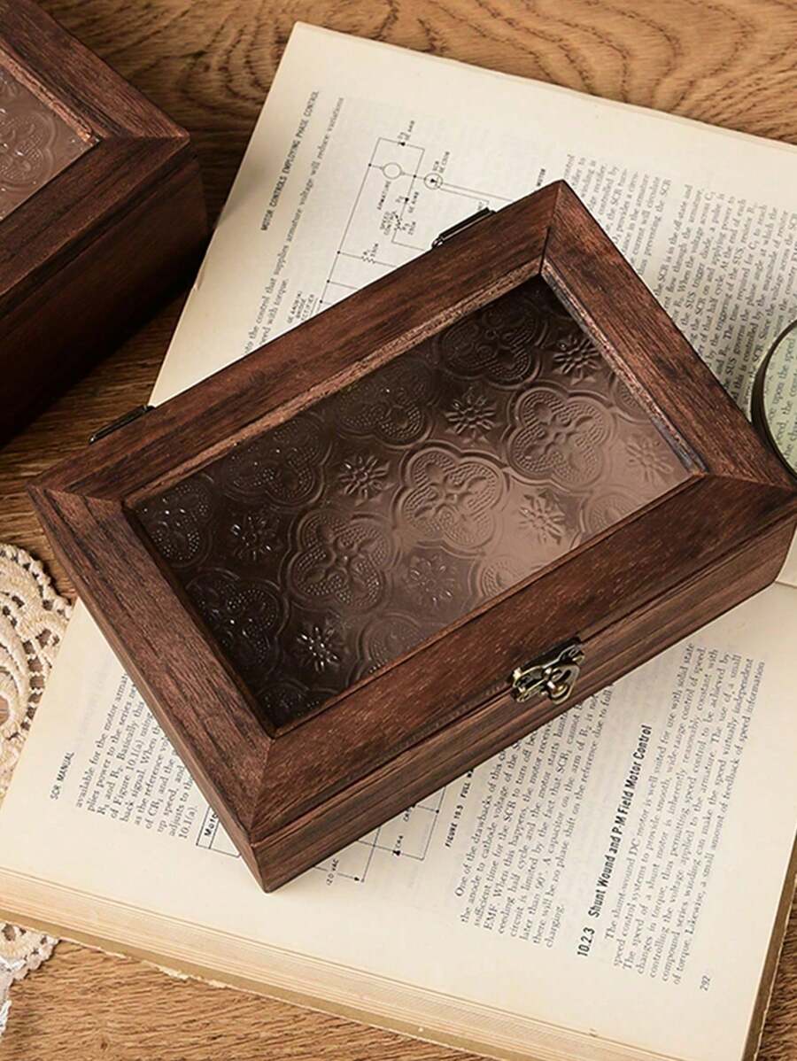 1pc Multifunctional Vintage Wooden Storage Box, Large Capacity Container For Organizing Beads, Crafts, Diamond Painting, Headphones, Cables, Chargers, Jewelry, Office Desk & Drawer Small Items