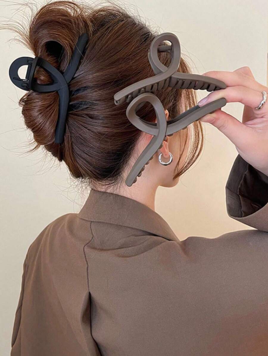 3pcs/1pc Women Fashion Simple Matte Plastic Hair Claw Clips, Brown Black, Large Size, Elegant And Versatile Design, Suitable For Daily Hairstyle, Washing Face And Makeup Y2k,Hair Accessories,Hair Jaw Clip,Hair Clutch