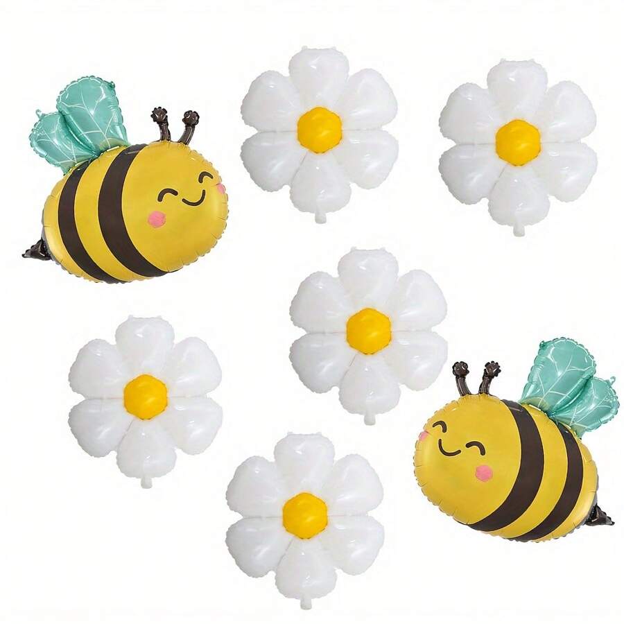 7 Stücke Bienen & Margerite Folienballon Set - Aluminium Folienballons geeignet für Frühling, Geburtstag, Jahrestag, Abschluss, Muttertags Partydeko - Auch geeignet für Hochzeiten, Taufen, Thanksgiving, Valentinstag und weitere Anlässe