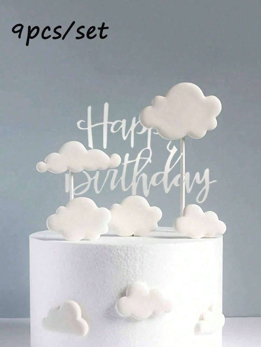Geburtstag Acryl Kuchentoppersets, Weiße Wolken Kuchendekoration, 3D-Schaum Kuchentopperaufsätze für Geburtstagsfeier, Geburtstagskuchen Dekoration Topper, Party Dekoration Zubehör, moderne Grafik Buchstaben Kuchentop Dekoration Spiegel Goldacryl Multifunktions Kuchendekoration Topper, für Geburtstagsfeier Dekorationsideen, perfekter Andenken für Ihre Familie und Freunde, Eröffnungsfeier, Partyzubehör