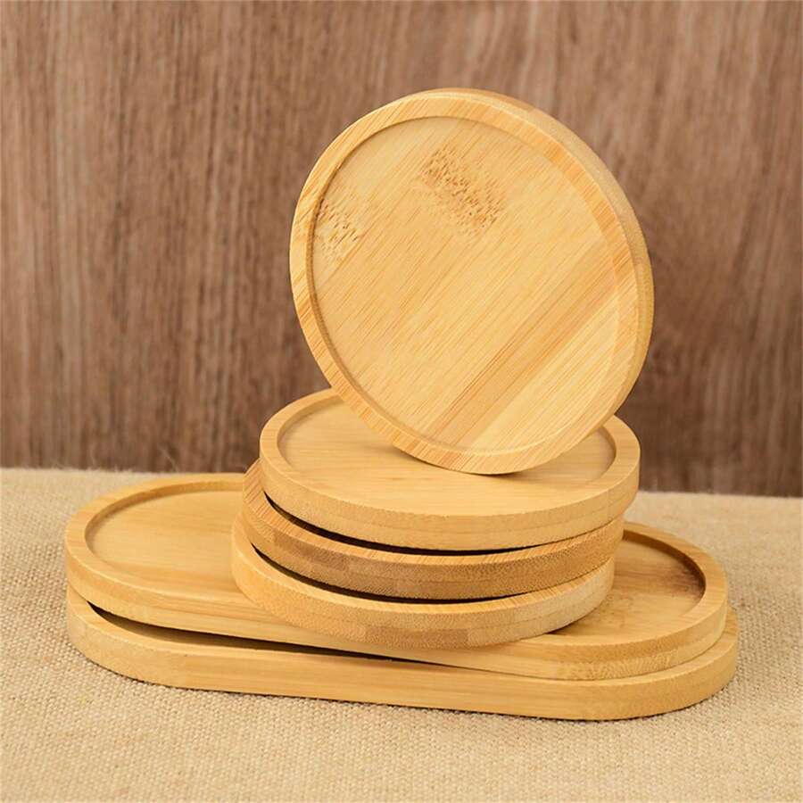 Multi Bamboo Tray Wood Saucer Flower Pot Tray Cup Pad Coaster Plate For Kitchen Decorative Plate Creative Coaster Coffee Cup Mat