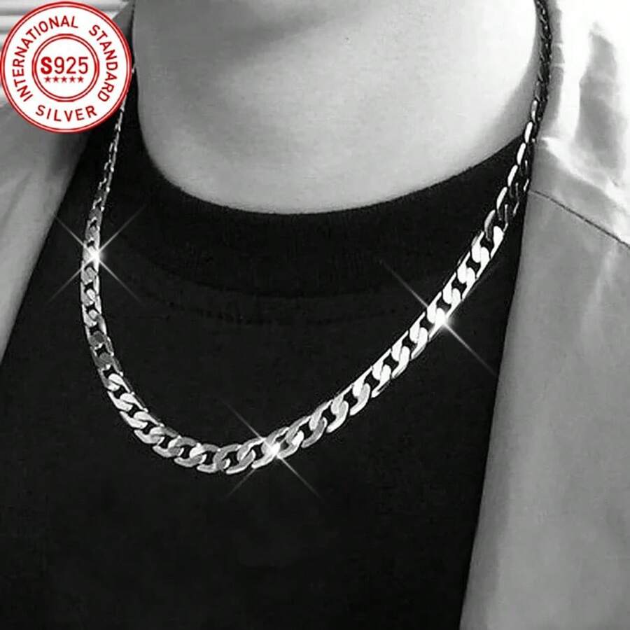 Stylish 925 Sterling Silver Necklace For Men & Women, Classic 8mm Chain, Luxurious Jewelry, Perfect For Weddings And Christmas, Best For Christmas