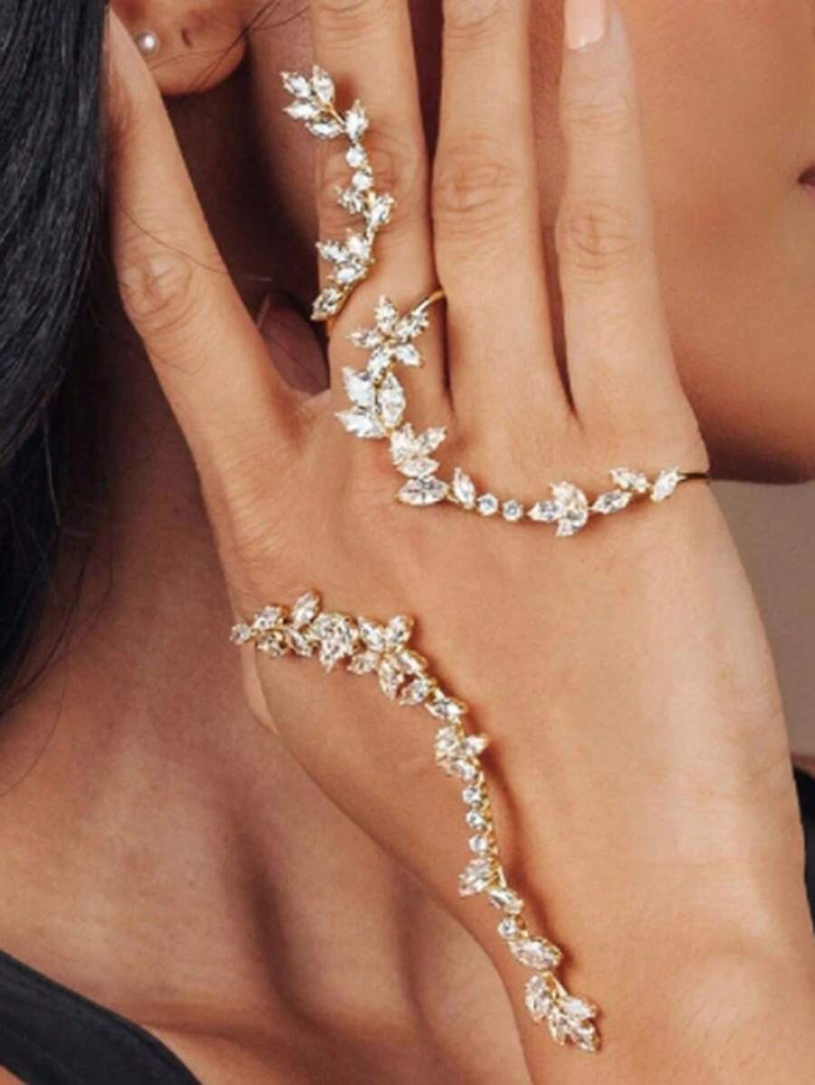 1pc Fashionable Rhinestone Finger Chain Bracelet, Simple & Versatile For Women