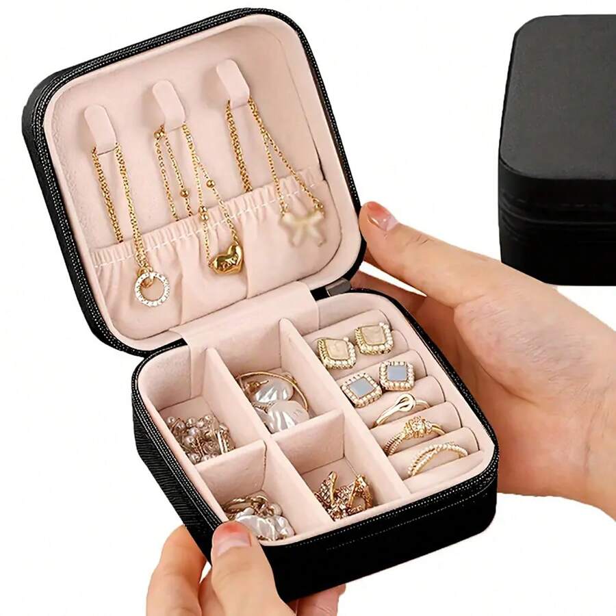Portable Jewelry Box Anti-Oxidation Travel Zipper Storage Case, PU Leather Lining Suitable For Earrings, Rings, Necklaces Jewelry Storage