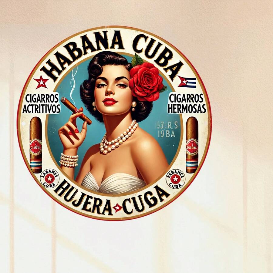 1pc 2D Retro "LADIES" Havana Cigar Metal Sign, 8x8 Inch Metal Wall Art, Durable Indoor/Outdoor Decor For Home, Garden, Bar, Cafe, Gym, Garage, Bathroom, Random Hole Design