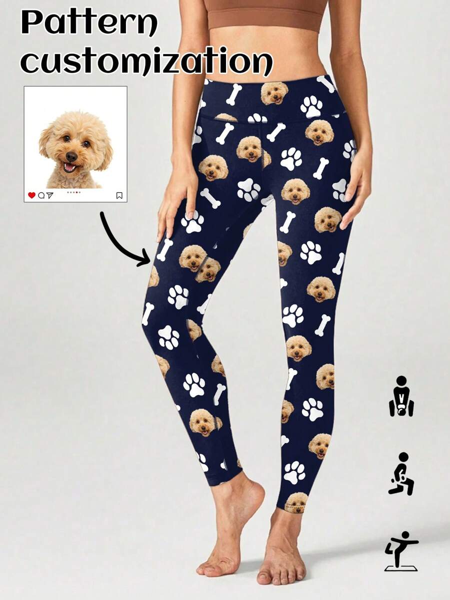 Customized Yoga Pants With Personalized Human, Pet Or Holiday Cartoon Prints, Interesting Designs For Men & Women