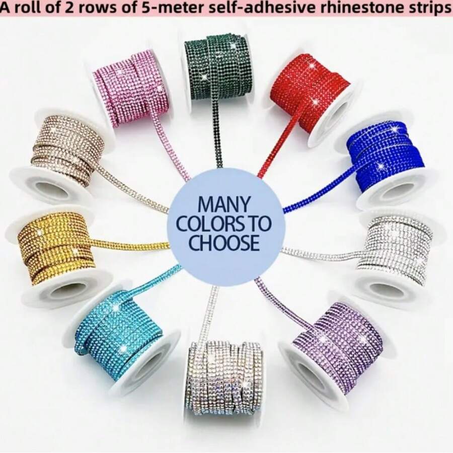 5m Self-Adhesive Rhinestone Tassel Trim - 2 Rows, Solid Color, Suitable For Car Decor, Parties, Birthdays, Weddings, Clothing, Shoes, Hats, Crafts - Thematic Stickers, Best For Christmas