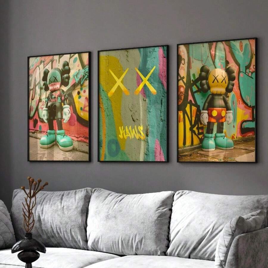 Pintura de arte KAWS - 1/3 piezas. Pintura en lienzo, decoración de pared, regalo de decoración del hogar. Pintura en lienzo para decoración de la sala, comedor, cocina. Excelente regalo de decoración para amigos sin marco