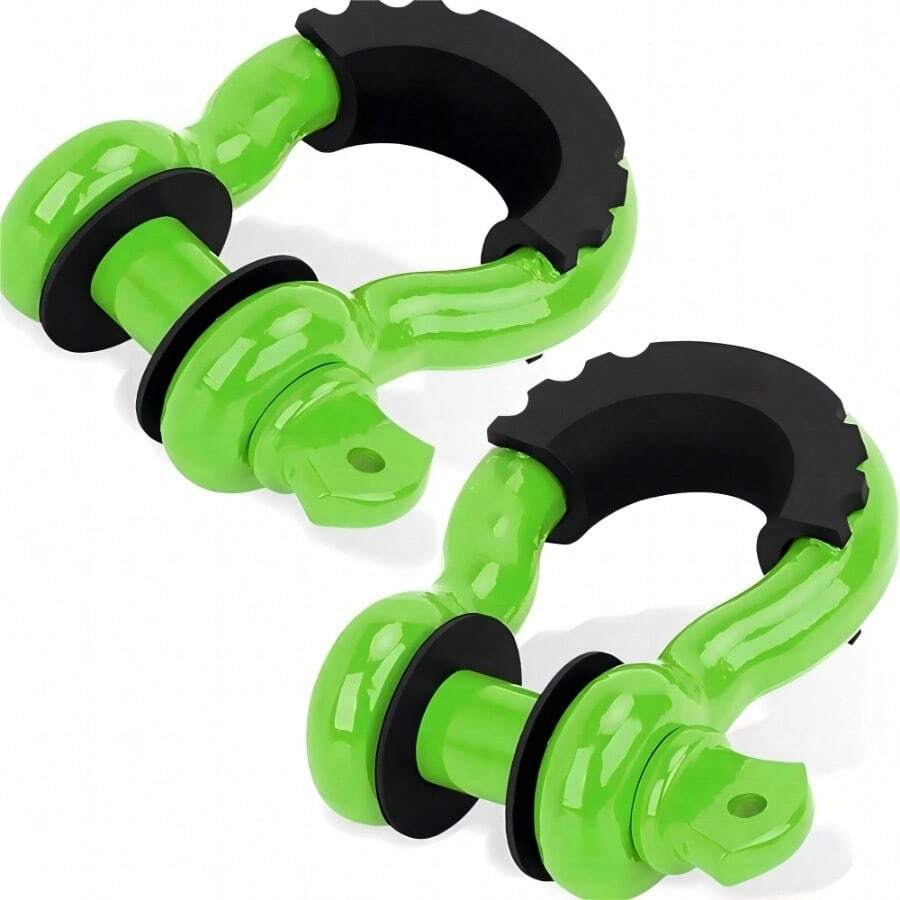 2 pièces Crochet en D - Robuste 28,5 T (57 000 lb) Résistance maximale à la rupture Lourd Anneau en D avec vis pour le sauvetage de véhicules, rouge/noir/vert/orange