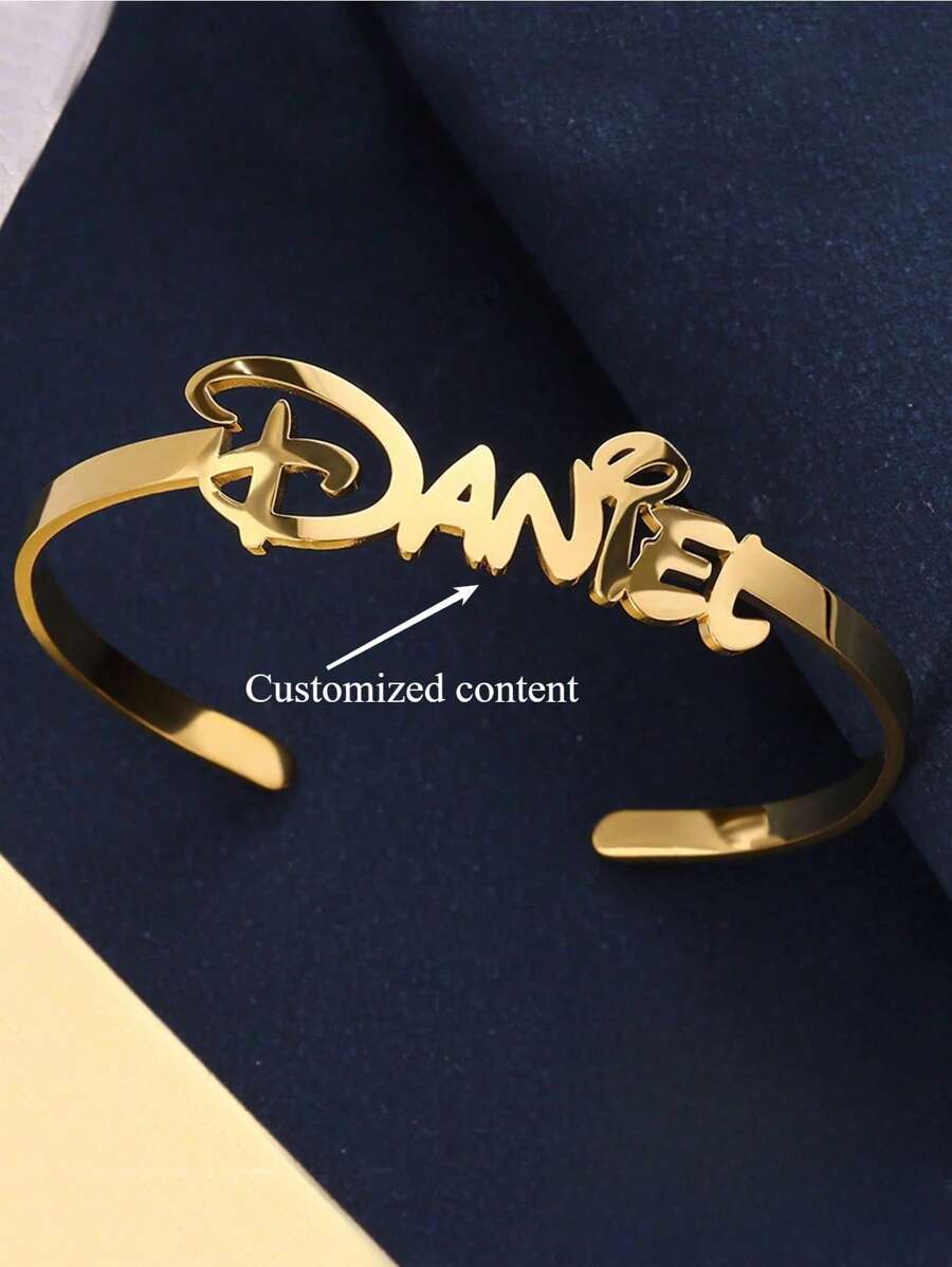 Customized Adjustable Stainless Steel Bangle Bracelet, Personalized Engraved Name, Fashion Wedding Gift, Suitable For Family, Friends, Anniversary, Valentine's Day, Mother's Day, Birthday, Graduation, Daily Wear