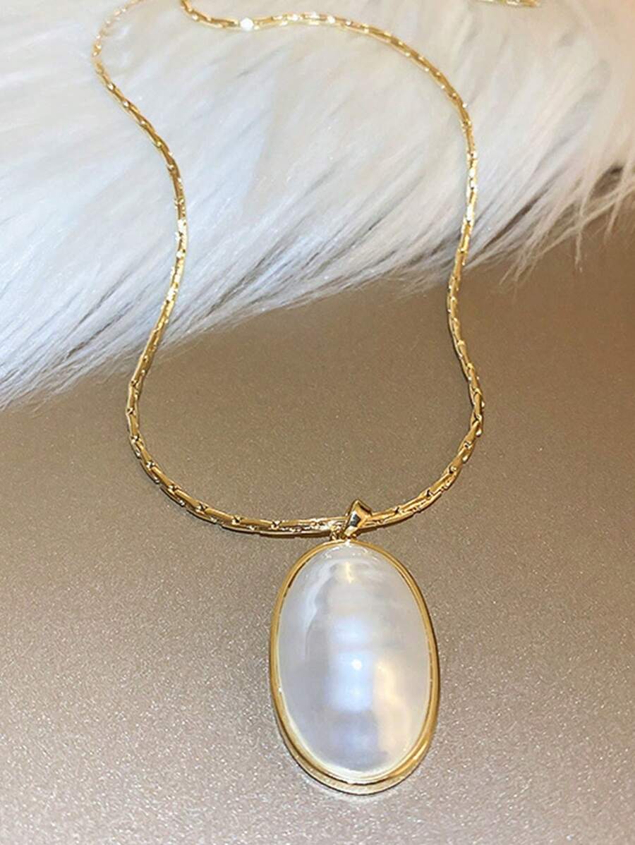 1 Pieza de Collar Ovalado Curvo de Perla, Estilo de Moda Francés, Estilo de la Corte Francesa, Accesorio Retro y de Alta Gama