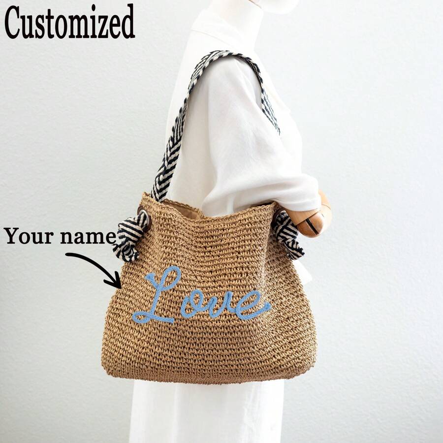 Custom Burlap Tote Bag Personalized Straw Bag Beach Bag Bridesmaid Bags Bachelorette Party Bags For Her Bridesmaid Proposal Girls Trip Bag