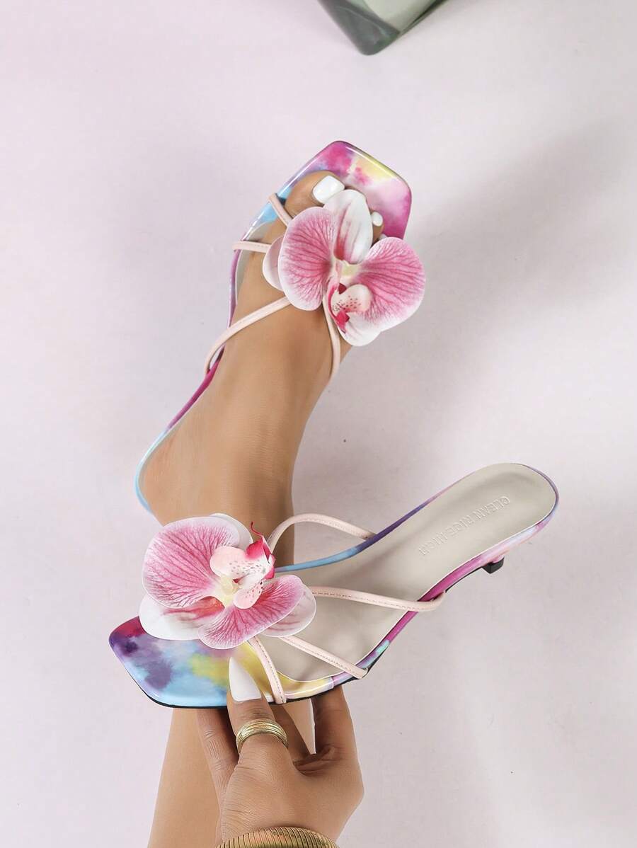 Damen Regenbogen High Heel Sandalen mit Kitten Heel, modische Dekor Flach Sandalen mit minimalistischem Riemen, Weinglas Absatz Strandlatschen