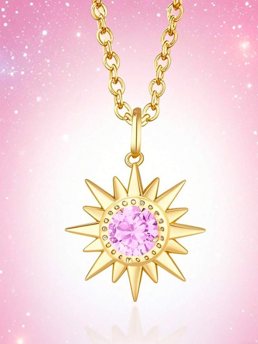 Collier en cuivre plaqué or rose 18 carats avec pendentif soleil en zircone artificielle, bijou à la mode pour femme, idéal au quotidien, idéal pour la fête des mères, la Saint-Valentin ou un anniversaire.