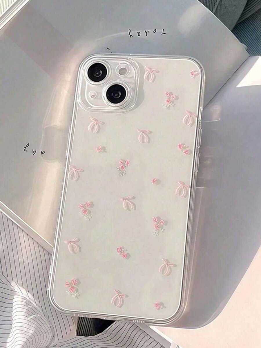 Schleife 1 Stück zierliches, Blümchenes bemaltes, verstärktes stoßfestes transparentes Handyhülle, kompatibel mit iPhone 16/16 Pro/16 Plus/16 Pro Max/15 Pro Max/16E