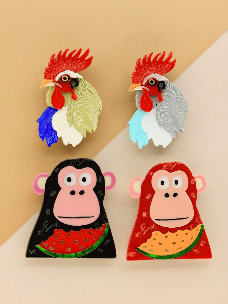 1 Piece Exquisite 3D Fashion Handmade Acrylic Board Rooster & Money-Loving Gorilla Shape Brooch, Handcraft, Birthday Gift, Holiday Gift, Collection