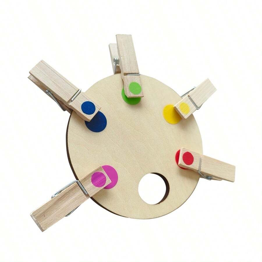Wooden Clips With Color Dots Matching The Color Palette, Wooden Clips Pairing The Colors Montessori Puzzle Toys
