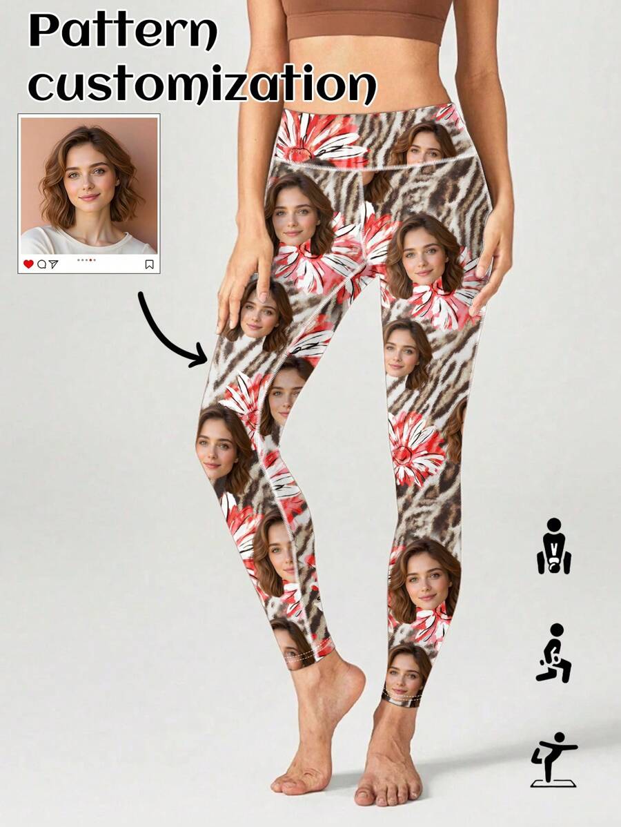 Customized Yoga Pants, Personalized Print Design Like Leopard Print, Flowers, Male/Female Portrait, Pets, Festival Atmosphere, Suitable For Yoga Classes