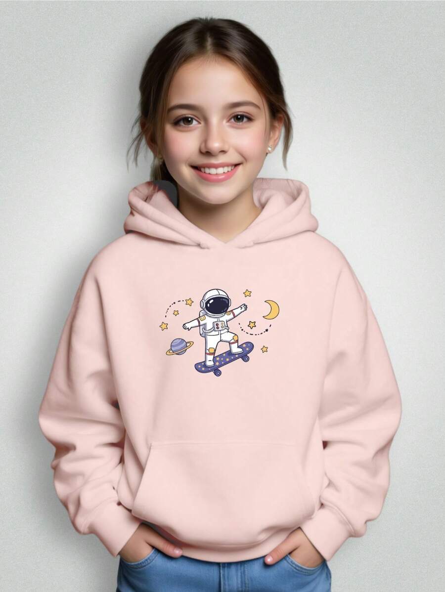 Moletom Infantil Bolso Canguru Com Capuz Menino Menina Astronauta Estrelas Skate Envio Imediato