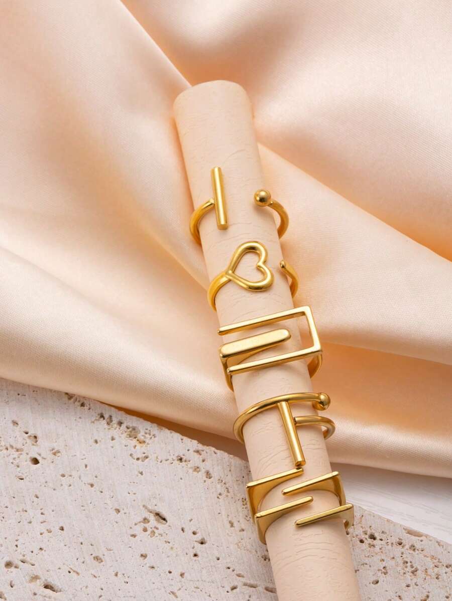 4/5 Teile modischer, einfacher Frauen-Edelstahl-Goldring-Set, geometrische Linienmuster, passend für den täglichen Gebrauch, Urlaub, Dating, als Geschenkschmuck
