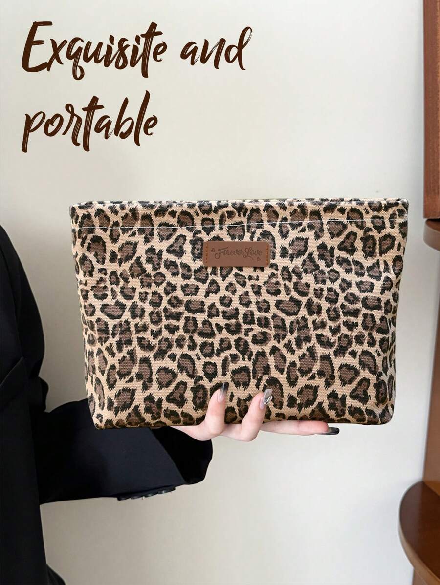 1PC Sturdy Leopard Print Cotton Hexagon Pouch - Structured Geometric Design & Smooth Zipper Travel Toiletry Organizer | Women's Accessories Storage | Geometric Cosmetic Case | Small Essentials Holder | Zipper Closure | Boho Chic Style | Fabric | Waterproof Lining | Minimalist Design | Gym Toiletries Bag