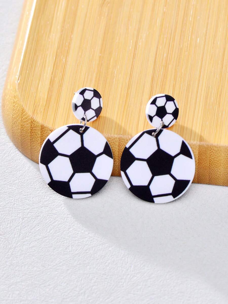 1 Pair Football, Baseball, Basketball, Volleyball Design Pendant Acrylic Earrings, Cute Sports Style Fashion Jewelry For Game Days