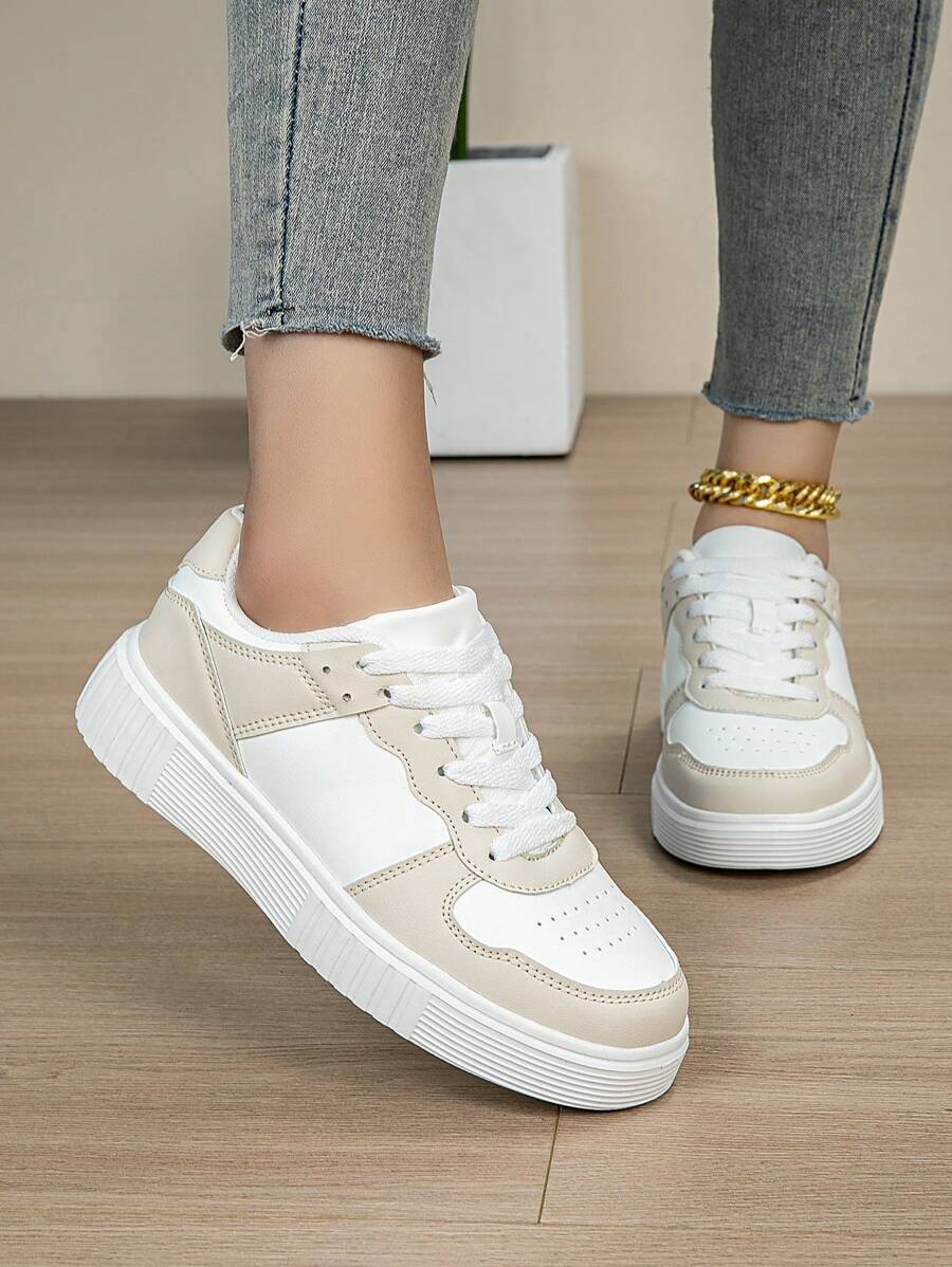 Zapatillas casuales con cordones y bicolor para mujer, zapatos deportivos de moda, cómodos y ligeros, entrenadores atléticos minimalistas, versátiles para correr al aire libre