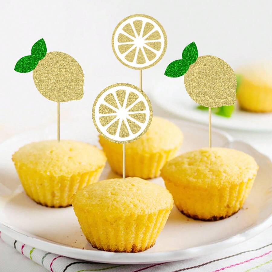 12/24 Pièces Bouchons de gâteau à la citronnecflatté paillettes, thème de fête aux fruits, décoration de fête limonade, bouchons de gâteau d'été, décorations de fête Main Squeeze, bouchons de gâteau tutti frutti
