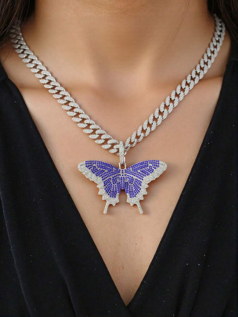 1 pièce Collier pendentif papillon en alliage de zinc, style punk, chaîne cœur, unisexe