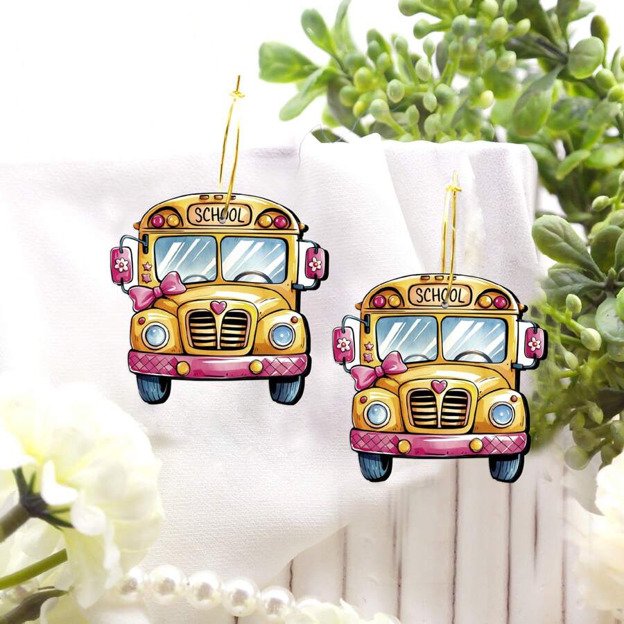 Pendientes de madera sencillos con forma de autobús escolar, prácticos y multifuncionales