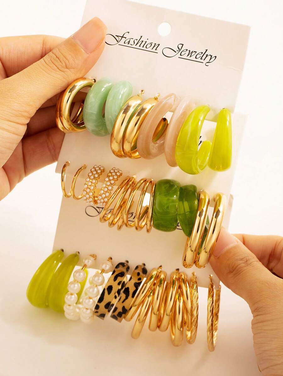 Conjunto de brincos em formato de C com corrente de ouro estilo europeu e americano, joias femininas elegantes e luxuosas de alta qualidade