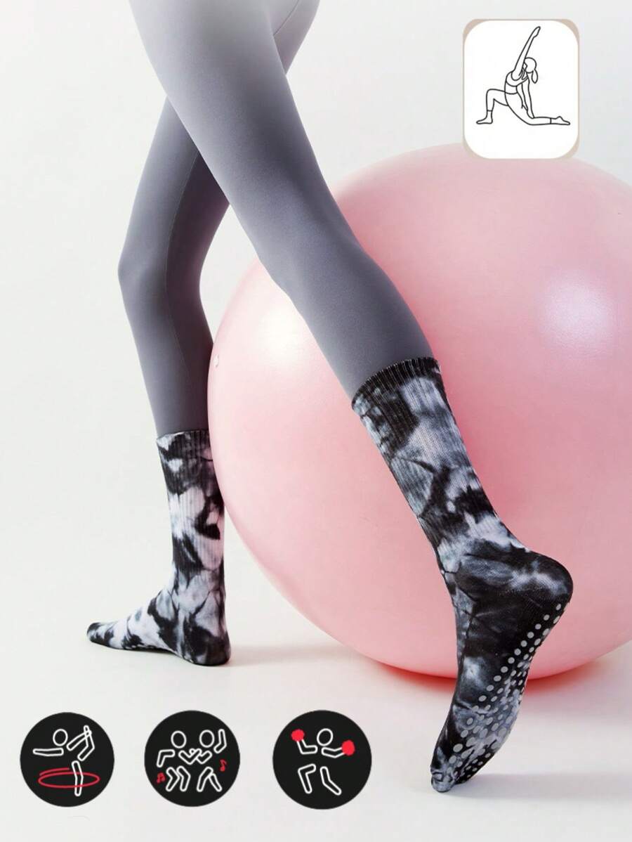Calcetines deportivos antideslizantes para mujer para deportes al aire libre, calcetines de silicona antideslizantes de longitud media para pilates, calcetines de yoga tie-dye, calcetines transpirables para correr para el hogar, el gimnasio y el yoga
