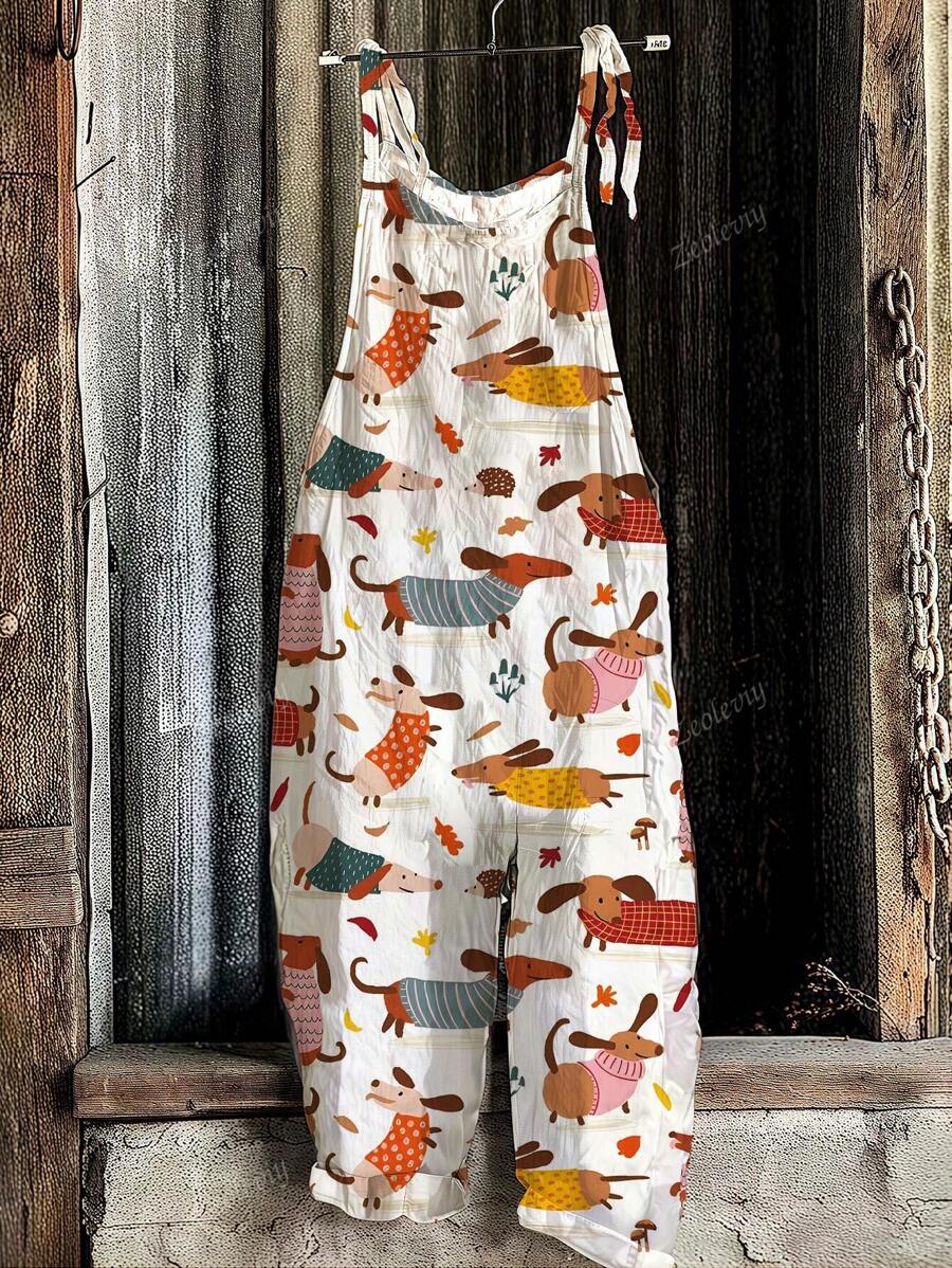 Women's Sleeveless Jumpsuit Animal Print | V-Neck Waist Tie Design | Casual Comfort Polyester Blend Romper For Vacation, Beach, Summer Outfits - Lightweight