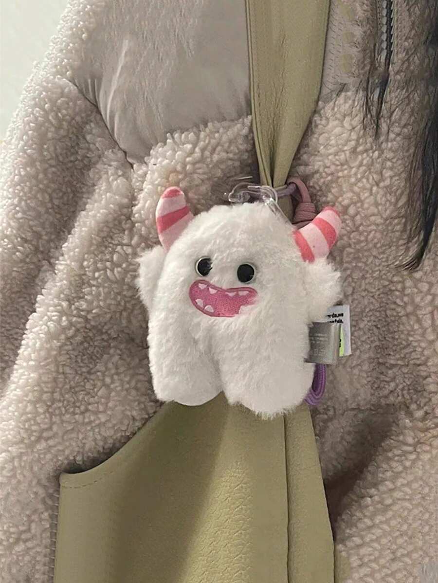 1 pieza (11cm/4,33in) Llavero con imagen de monstruo de nieve blanco y verde suave, lindo e interesante. Accesorio de cartón para mochila, bolso, maletín de estudiante, oficina, pareja, amigo, hermano, novia, hermana, madre, niña. Regalo sorpresa pequeño y exquisito para cumpleaños, festividades, aniversario, coche