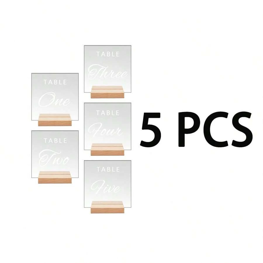 5/10pcs Acrylic Display Panels With Wooden Stands, Scratch-Resistant, Smooth Edges, Other Plastic Materials, Suitable For DIY Table Signs, Weddings, Events & Decor