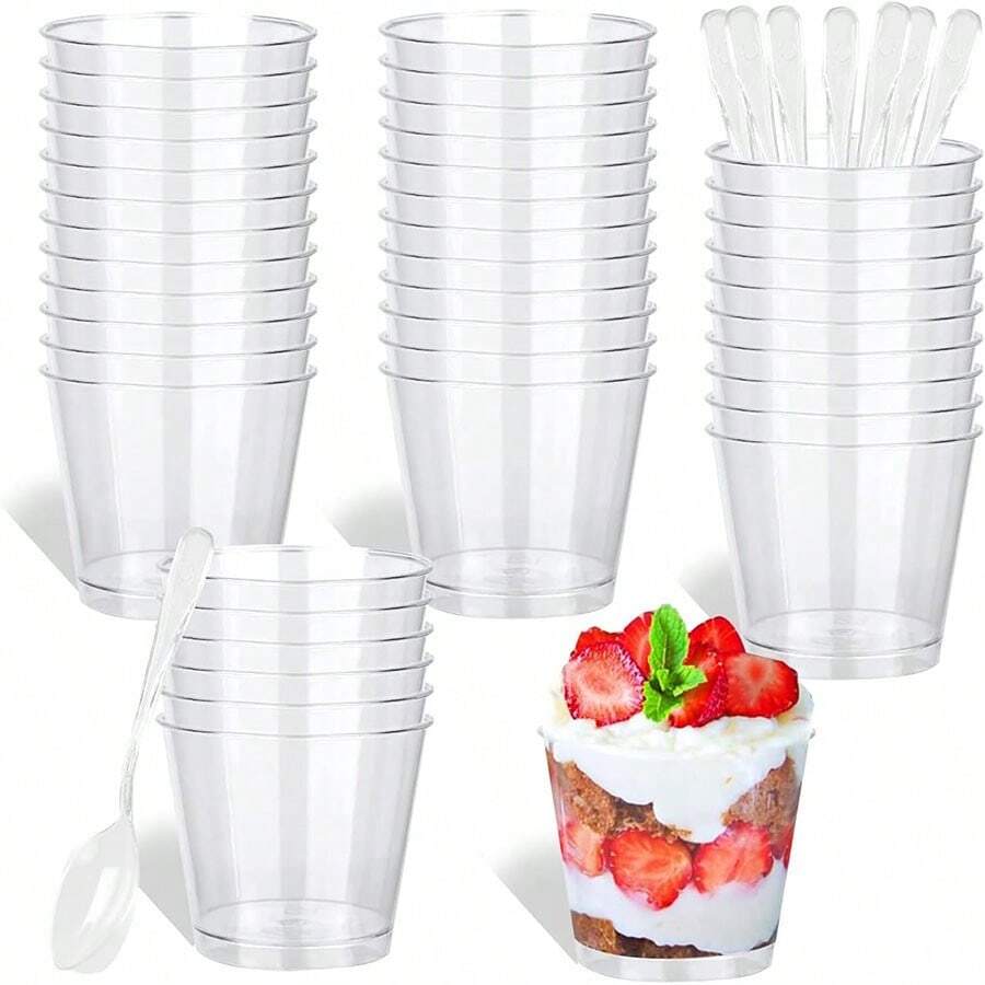 25/50 piezas Tazas de postre de 210 ml, tazones de postre DIY, reutilizables para mousses, pudines, helados, para bufés, fiestas de postres, picnics