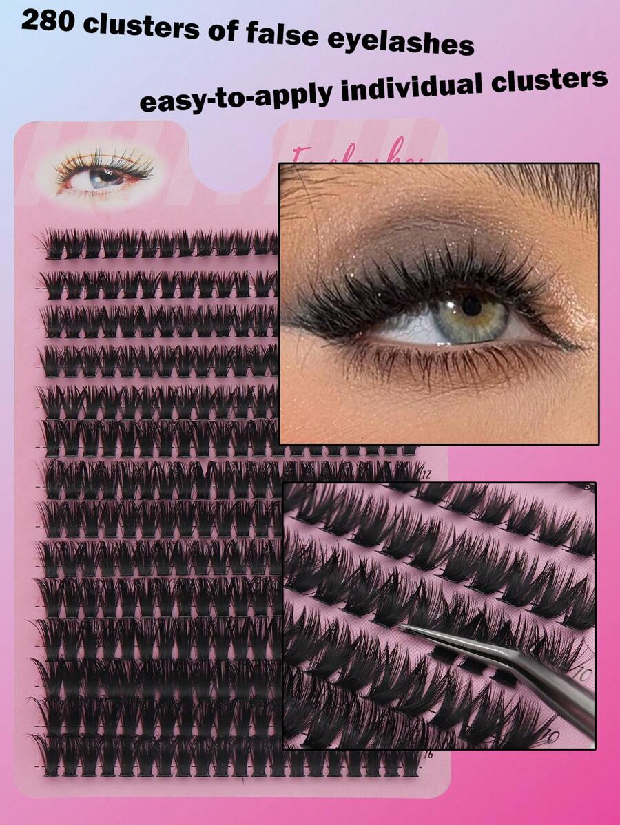 Fengxiu 280 Clusters 60D Lash Extension D Curl Cluster Lashes 8-16mm Eyelash Clusters Individual Lashes Natural Look Fluffy Lash Extensions Wispy Eyelashes Extensions DIY At Home