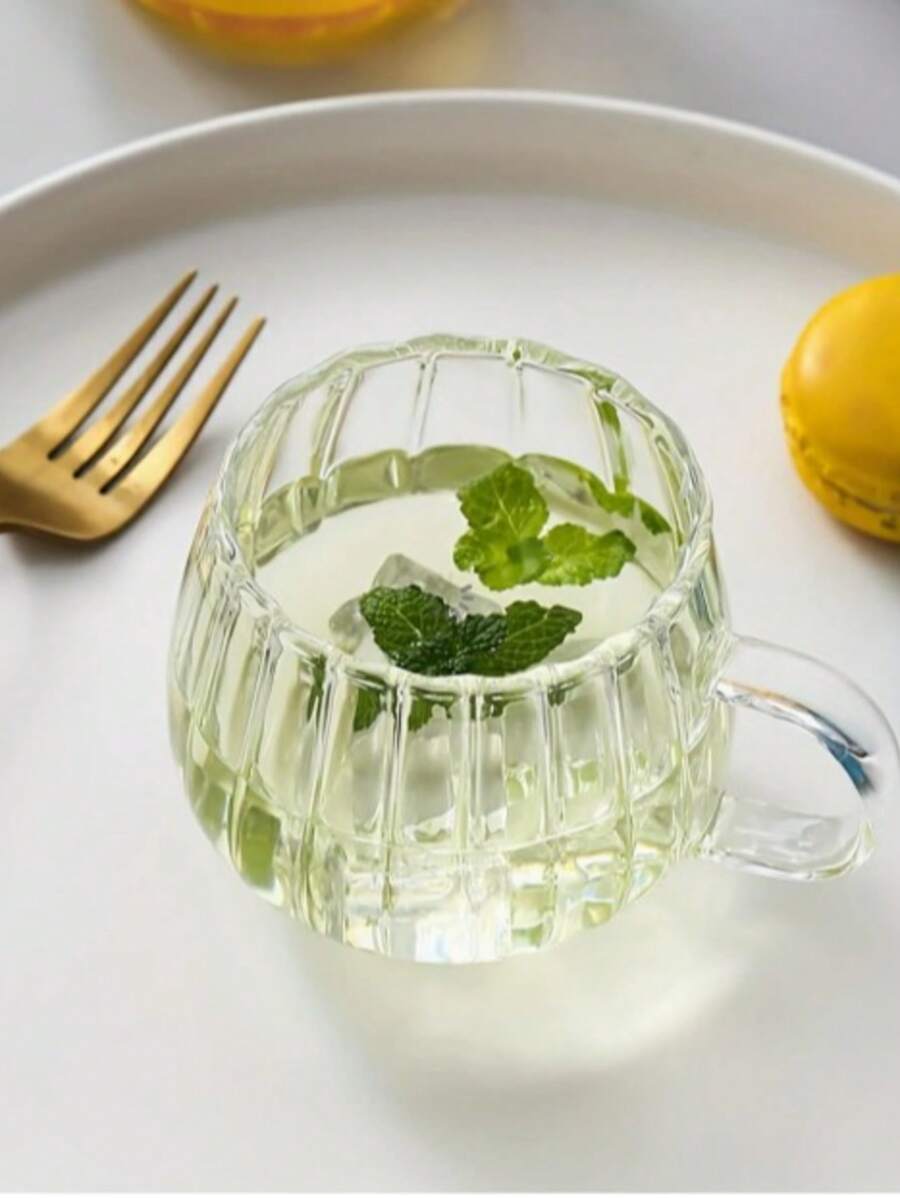 1pc,350ml - Striped Handle Glass - Heat Resistant - Transparent - Pumpkin Striped Glass - Suitable For Coffee - Juice - Cold Drinks - Summer Cold Drinks - Espresso Cups