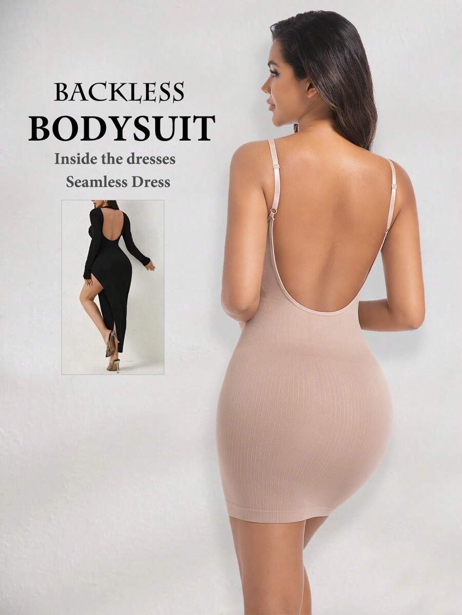 1pc Women's Seamless Shapewear Backless Dress For Tummy Control And Butt Lifting