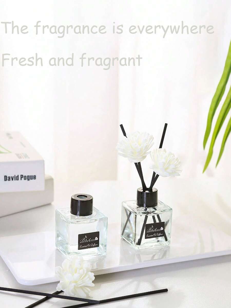 1pc Elegant White Floral Aromatherapy With Black Aromatherapy Stick - Versatile Air Freshener For Bathroom, Bedroom, Car And Outdoor - 33.81 Oz Capacity, Terrarium, Interior Aesthetics, Bathroom Aesthetics | Floral Design | Glass Aromatherapy, Bathroom Decor