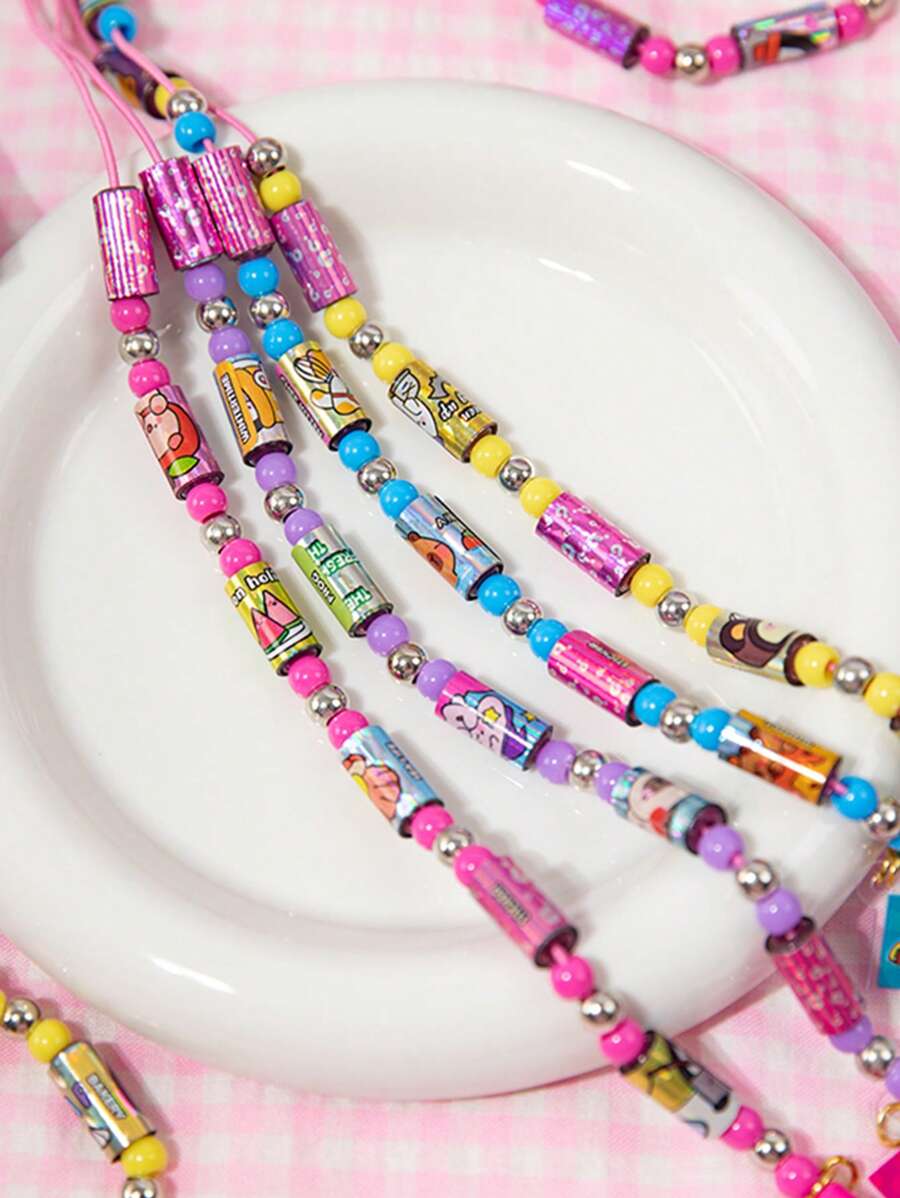 26pcs Beaded Bracelet Sticker DIY Craft Kits, Happy Channel Series, Suitable For Gifts, Office, Home, Labeling, Tags, Classroom, Entertainment Toys, Student Scrapbooking, Creative Vintage Decoration Stickers,School Supplies,Back To School