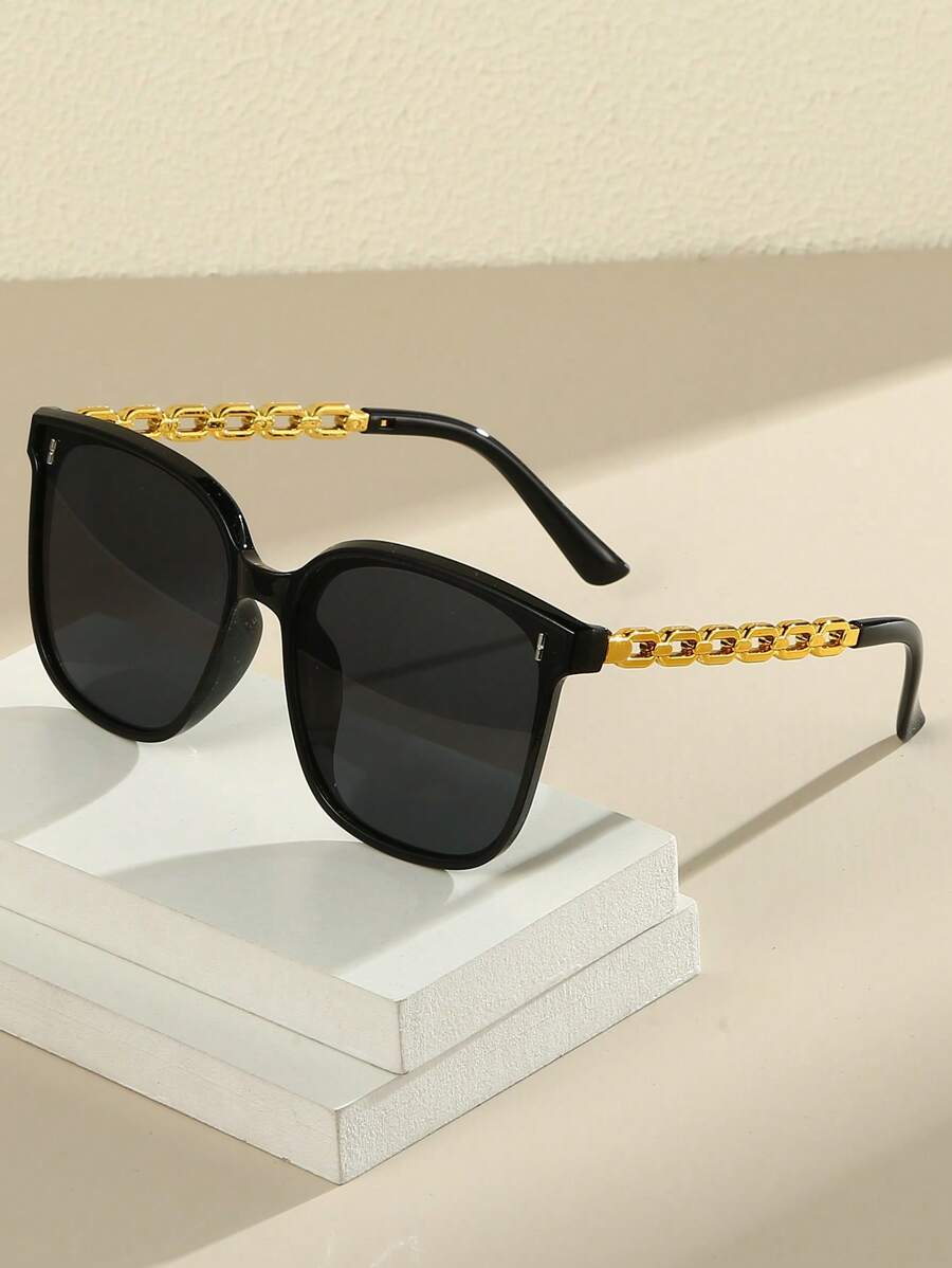 1 Pair Vintage Chain Decor Women's Fashion Fashion Glasses,Suitable For Daily Life And Outdoor Travel For Summer Beach Vacation,Outdoor,Travel