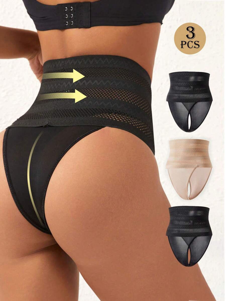 3pcs High Waist Seamless Shaping Breathable Lace Tummy Control Panty For Women,Postpartum Slimming Underwear