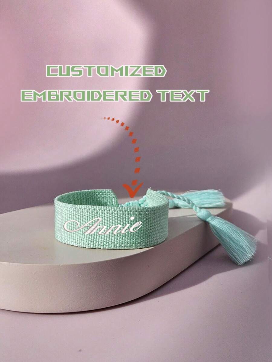 1 pulseira bordada personalizada, cor turquesa, cor sólida, tom suave, pulseira estilo boho, pulseira de feriado, pulseira da amizade, pulseira de tecido, personalizada, única, presente ideal para ela, namorada, namorado, pai, mãe, família, amigos, animais de estimação, filho, filha, avós, aniversário, dia dos namorados, dia das mães, aniversário, formatura, dia dos pais, casamento, uso diário, festa, baile