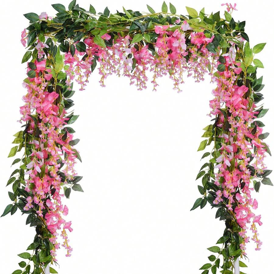 1/4 Pcs Artificial Flowers Garland,Total 28.8ft Artificial Wisteria Vine Silk Hanging Flower For Home Garden Outdoor Ceremony Wedding Arch Floral Decor