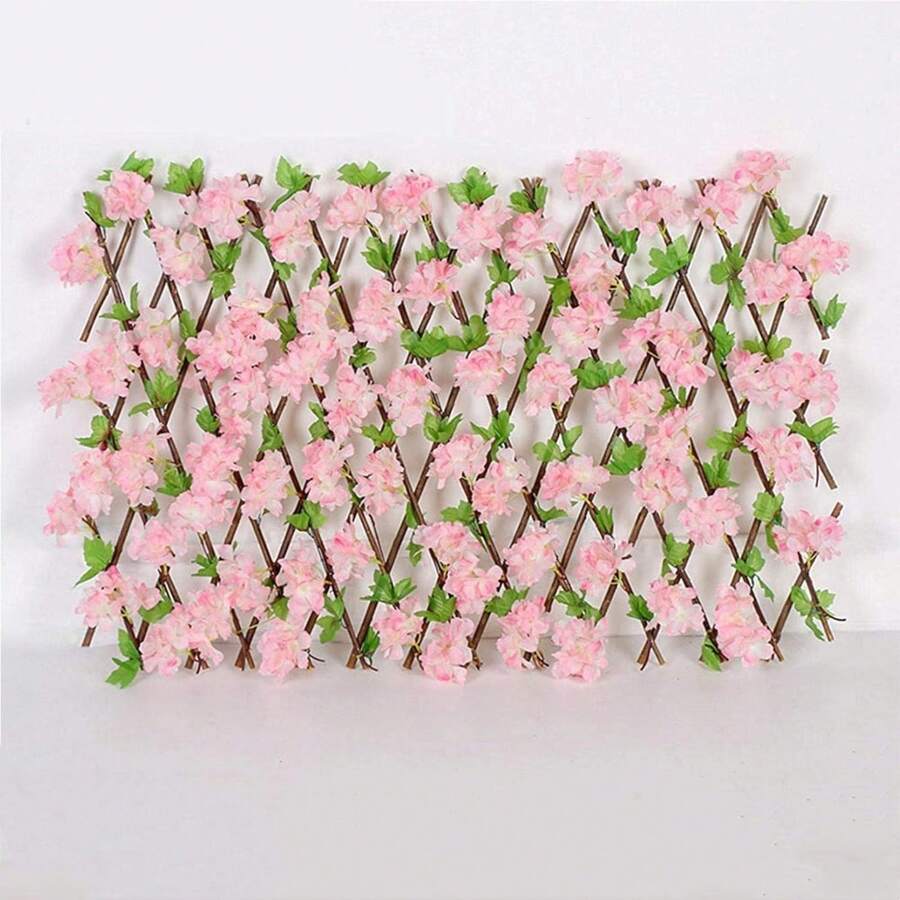 1pc Cherry Blossoms Expandable Fence Screen, Garden Fencing Use Artificial Hedge Screen Extend Garden Grid Board With Flowers, Garden Fence Screen, Fence Privacy Screen For Backyard Patio Wall Decoration