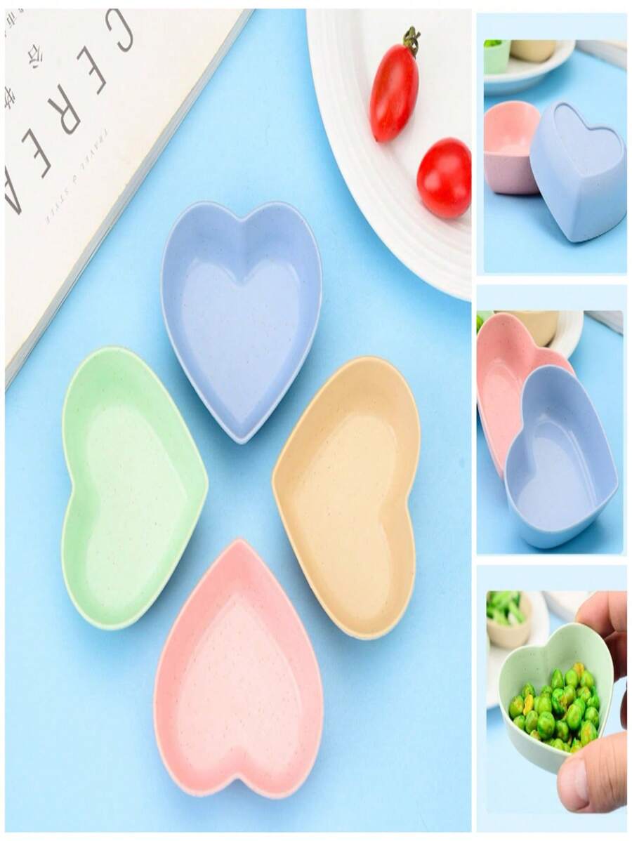10pcs Sauce Dishes, Mini Heart-Shaped Dinnerware, Small Dishes And Bowls, Dipping Sauce Plates, Condiment Mustard Bowls, Kitchen Supplies,School Supplies